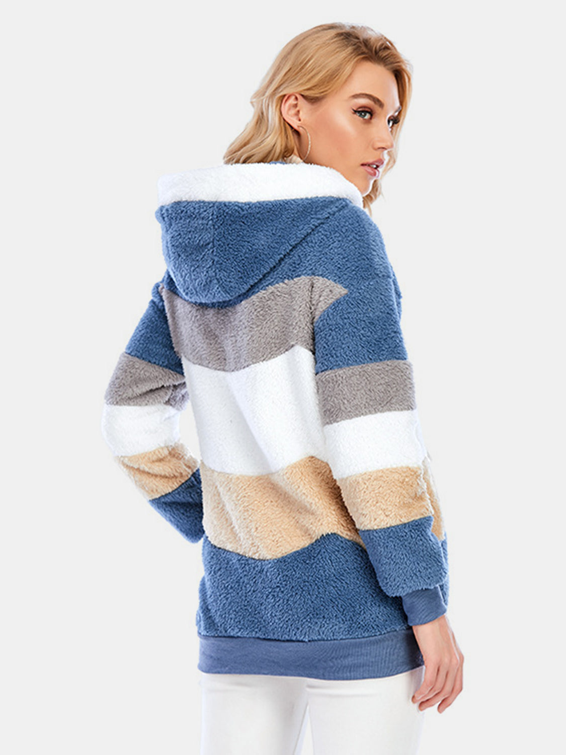Full Size Drawstring Color Block Zip Up Hooded Outerwear-Angel Casuals
