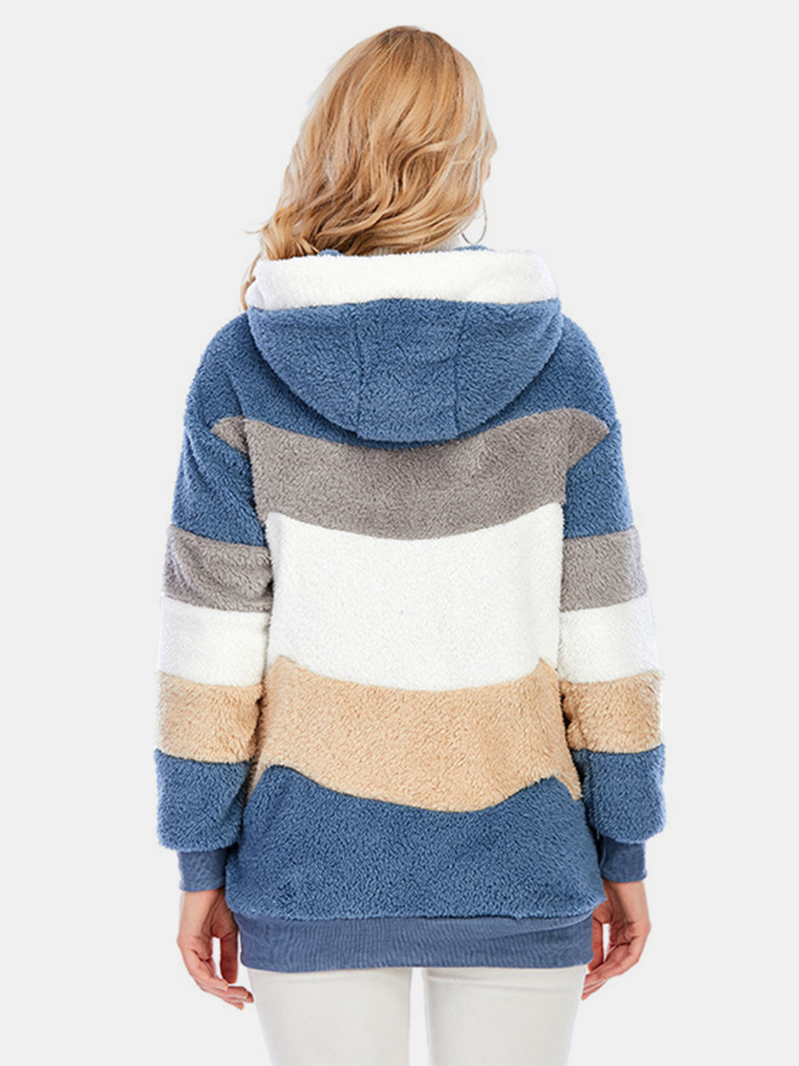Full Size Drawstring Color Block Zip Up Hooded Outerwear-Angel Casuals
