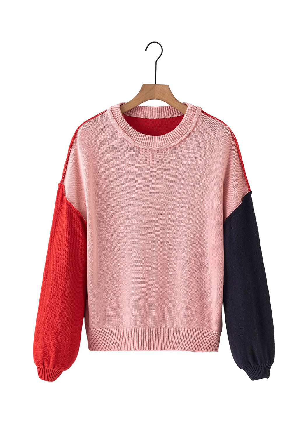 Contrast Round Neck Dropped Shoulder Sweater-Angel Casuals
