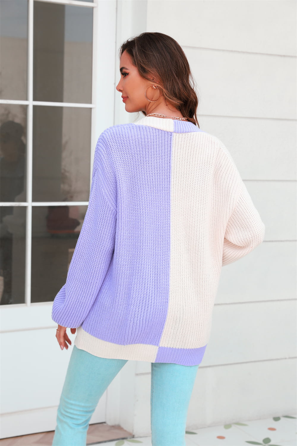 Open Front Contrast Color Balloon Sleeve Cardigan-Angel Casuals