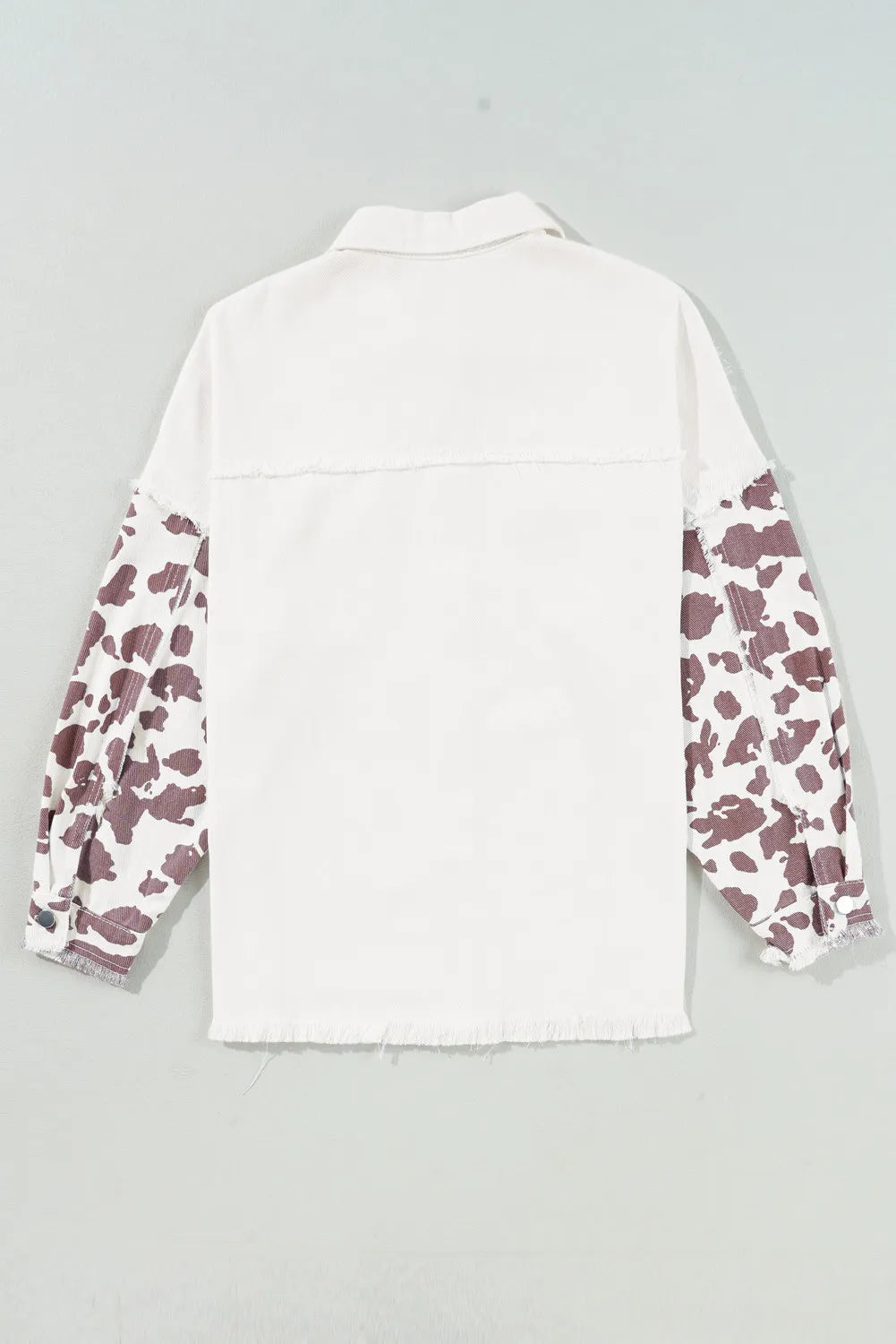 Raw Hem Animal Print Long Sleeve Denim Jacket-Angel Casuals