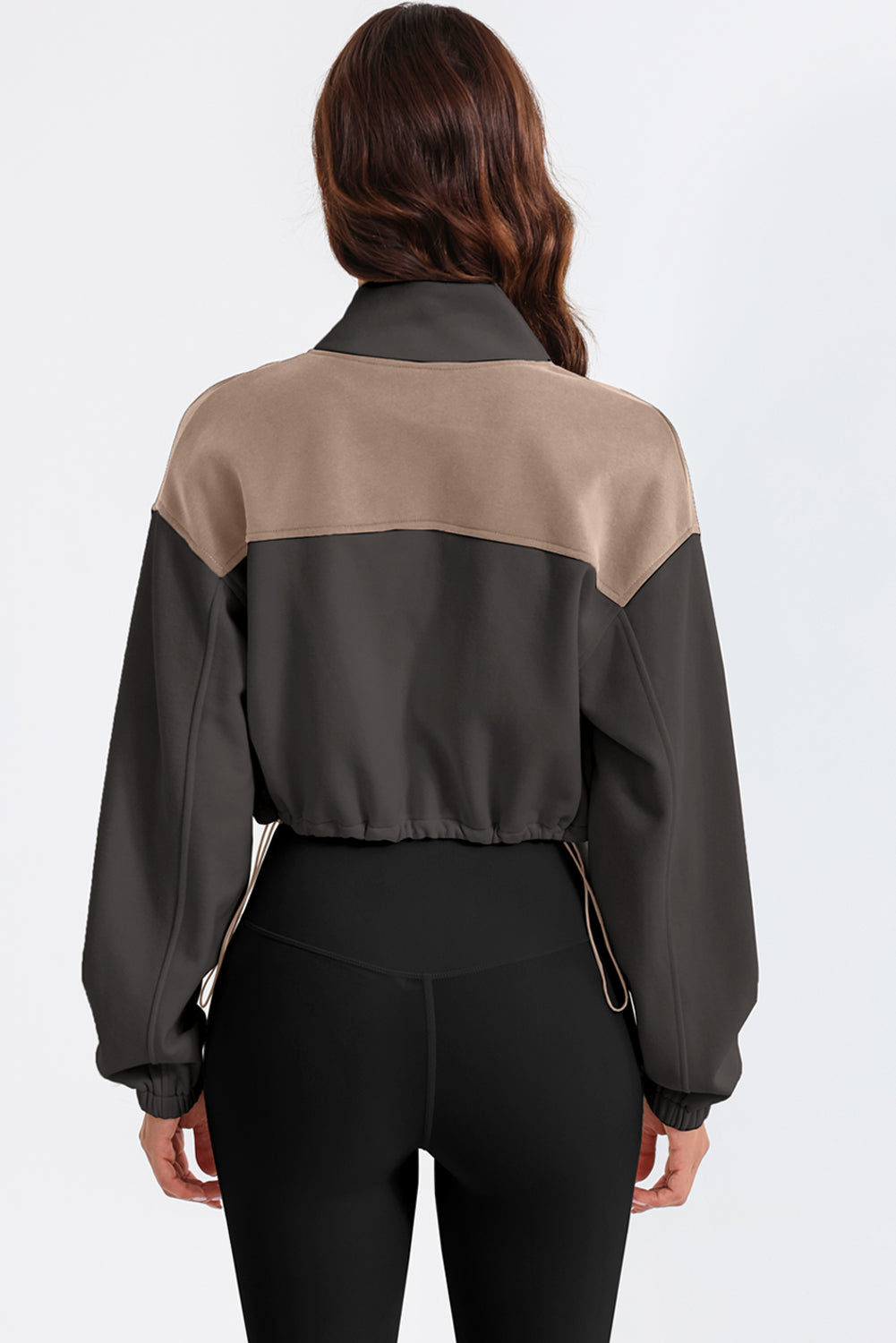 Contrast Drawstring Zip Up Jacket-Angel Casuals