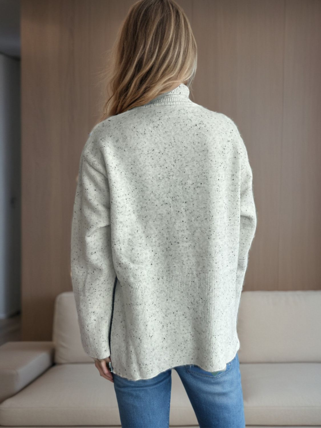 Side Slit Turtleneck Long Sleeve Sweater-Angel Casuals