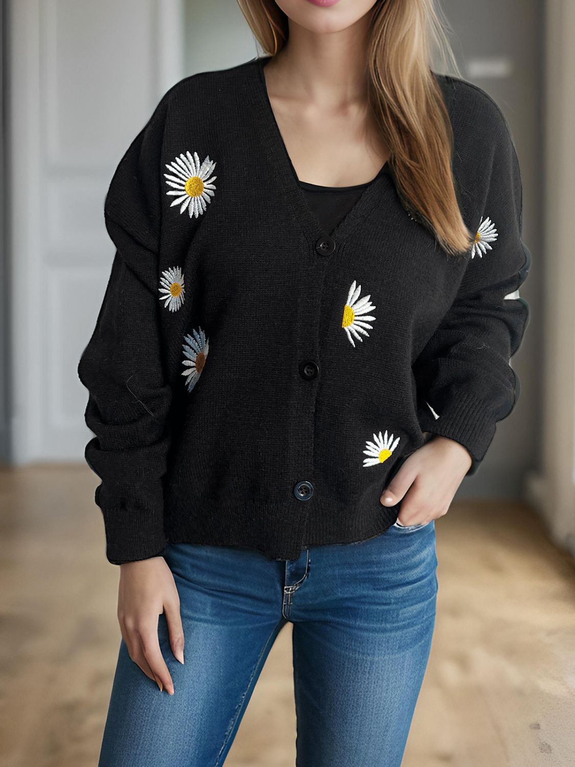 Daisy Button Up V-Neck Cardigan-Angel Casuals