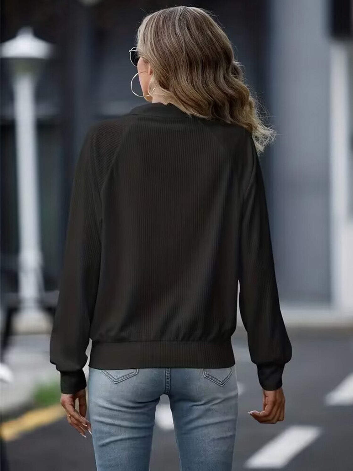 Zip Up Collared Neck Raglan Sleeve Jacket-Angel Casuals