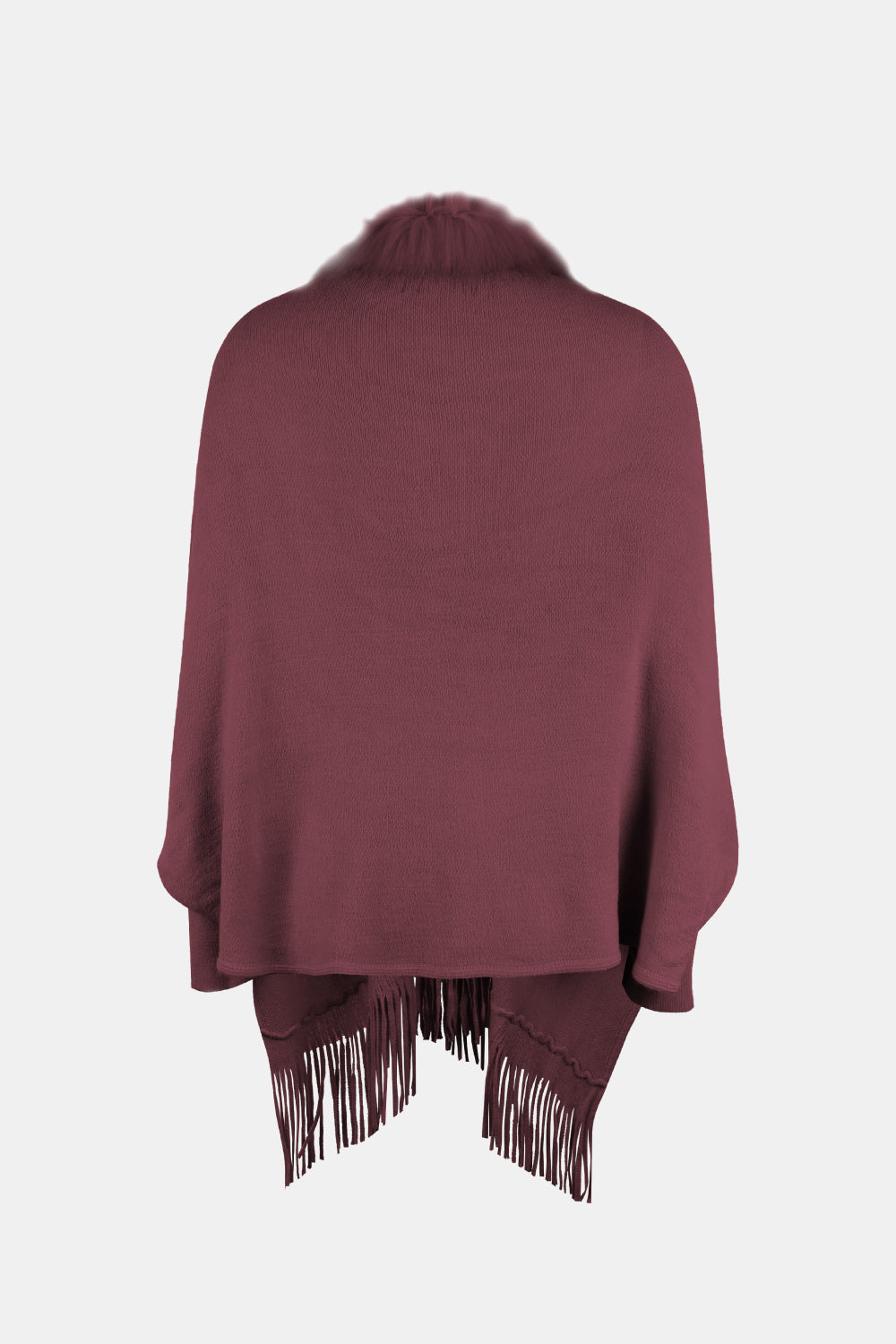 Fringe Open Front Long Sleeve Poncho-Angel Casuals