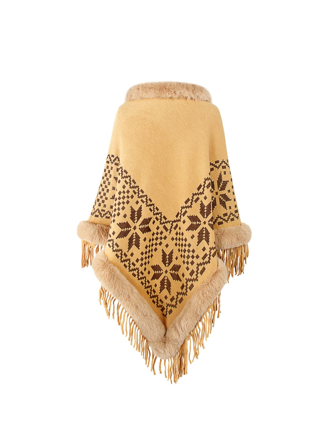 Fringe Geometric Cape Sleeve Poncho-Angel Casuals