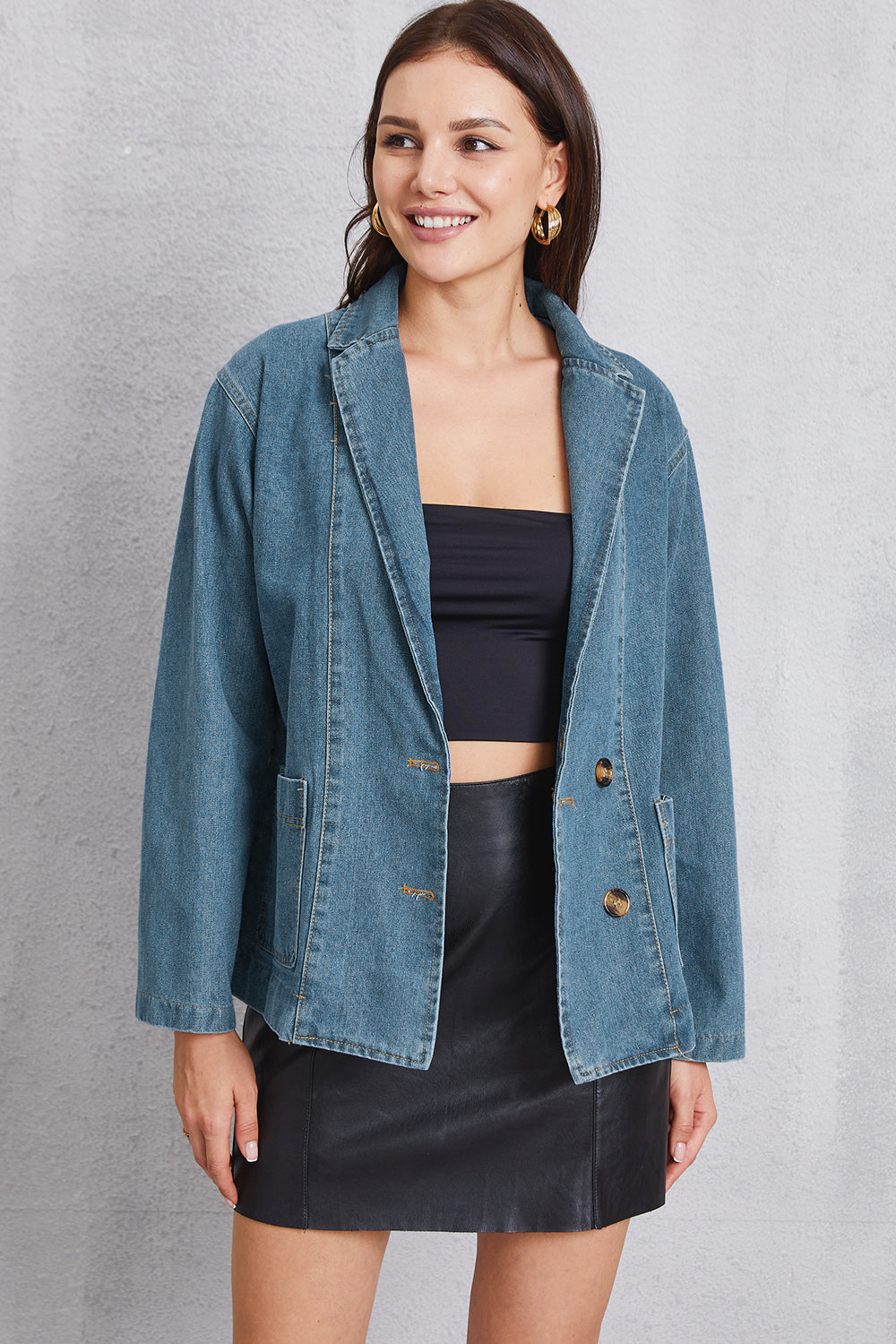 Pocketed Button Up Denim Jacket-Angel Casuals