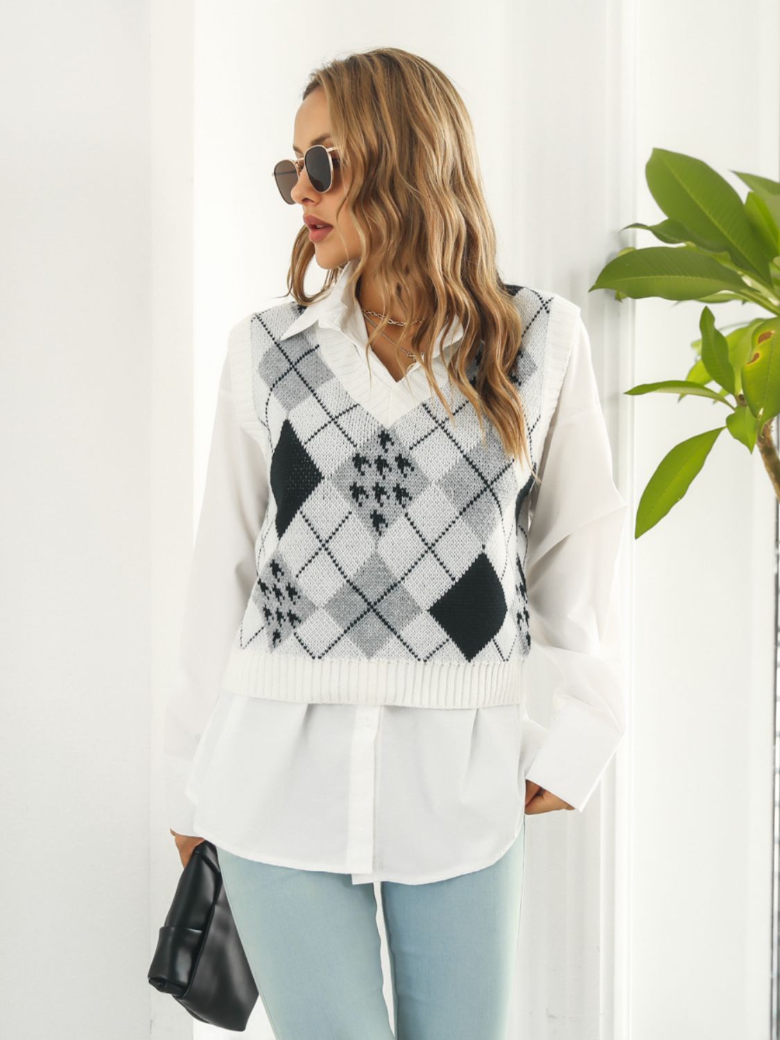 V-Neck Plaid Sweater Vest-Angel Casuals