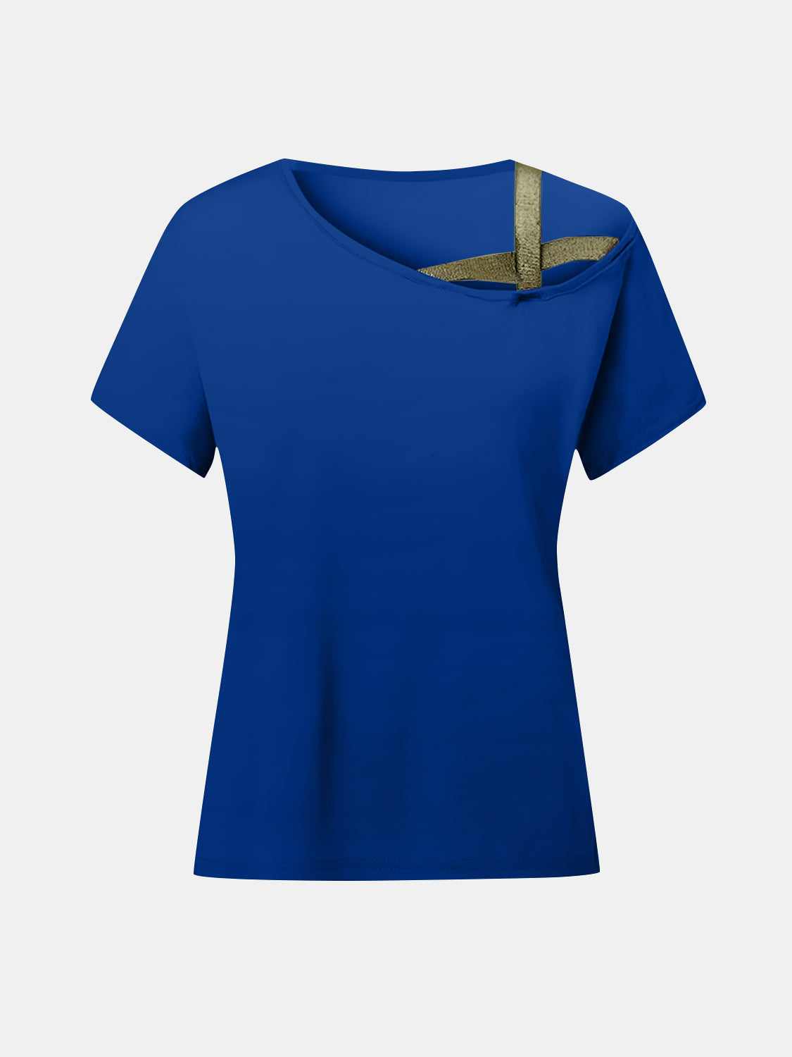Asymmetrical Neck Short Sleeve T-Shirt-Angel Casuals