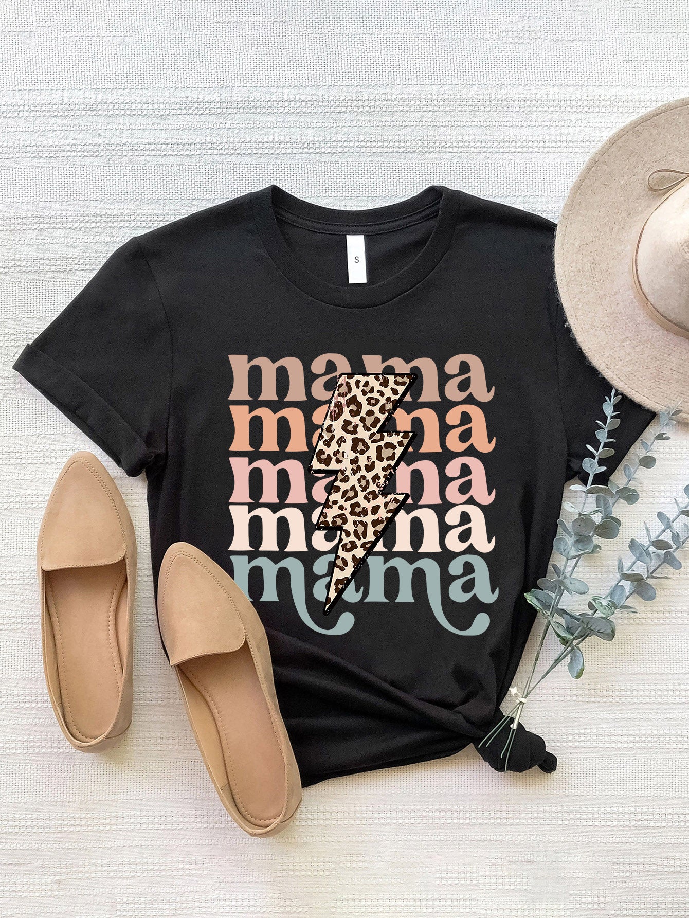 MAMA Round Neck Short Sleeve T-Shirt-Angel Casuals
