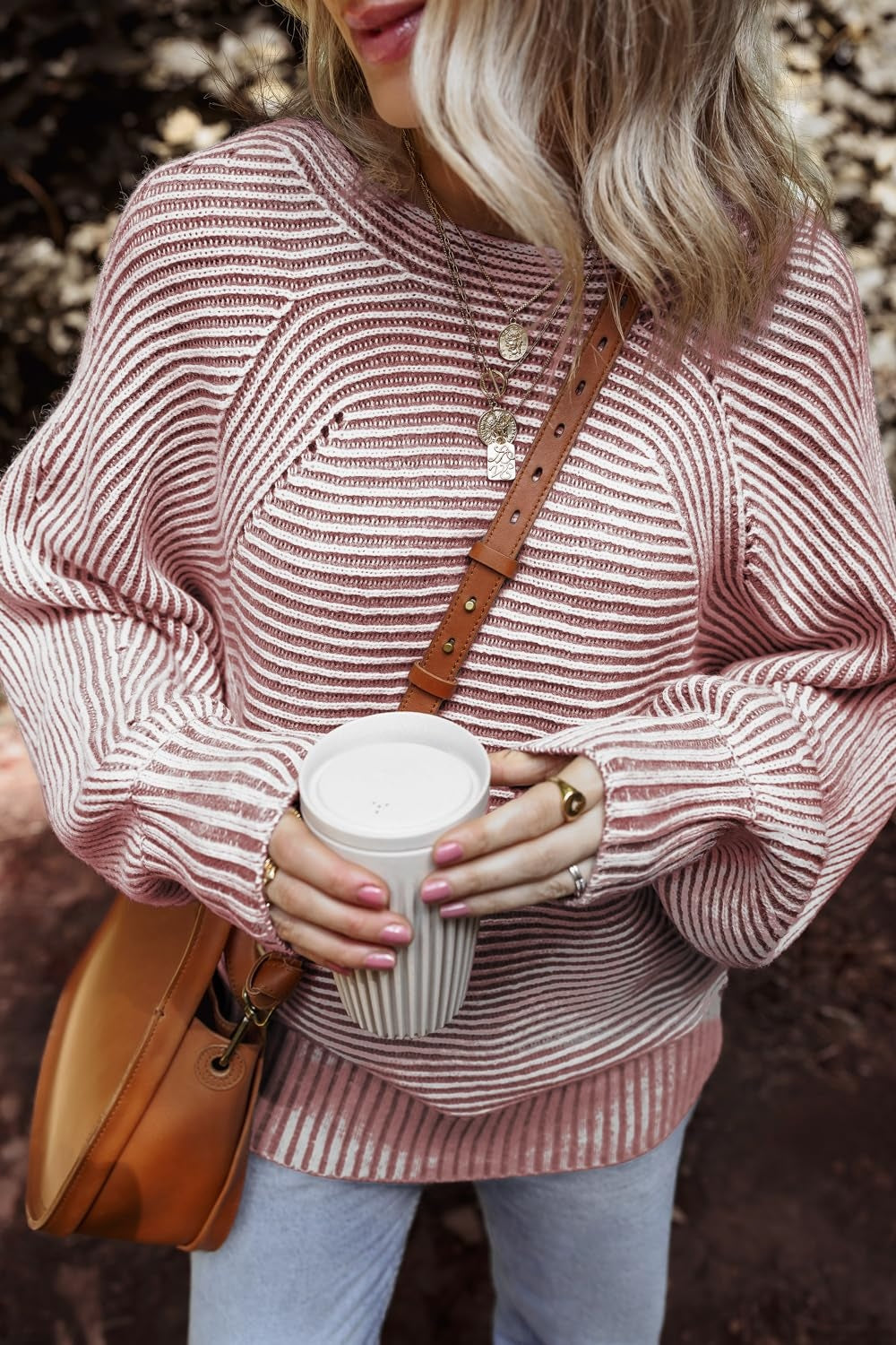 Textured Striped Round Neck Long Sleeve Top-Angel Casuals