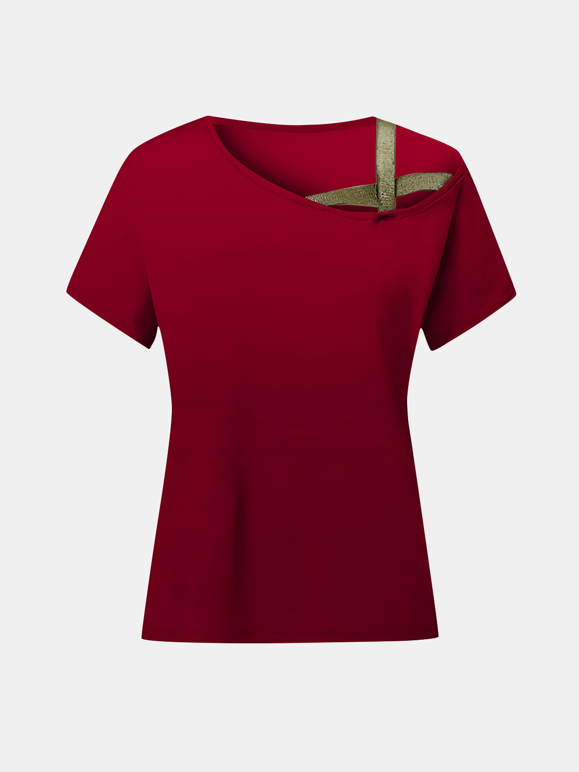 Asymmetrical Neck Short Sleeve T-Shirt-Angel Casuals