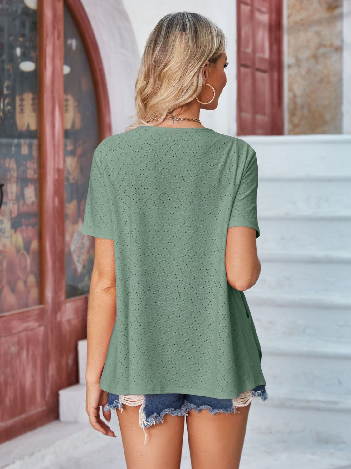 Eyelet Open Front Short Sleeve Cover Up-Angel Casuals