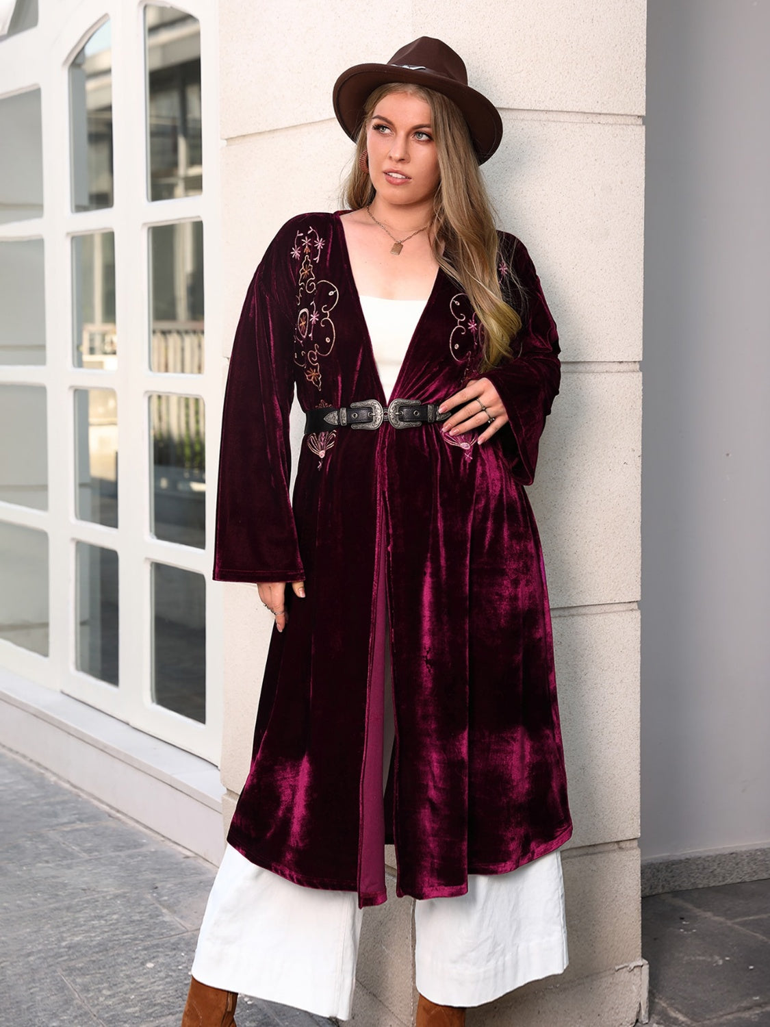 Plus Size Printed Open Front Long Sleeve Cardigan-Angel Casuals