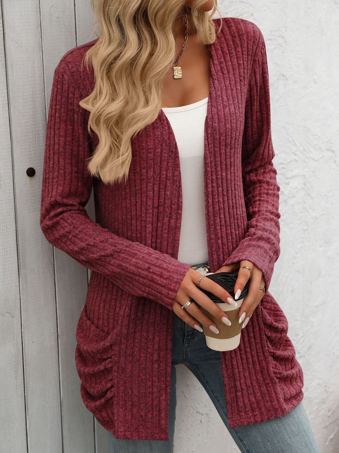 Mandy Open Front Long Sleeve Ribbed Cardigan-Angel Casuals