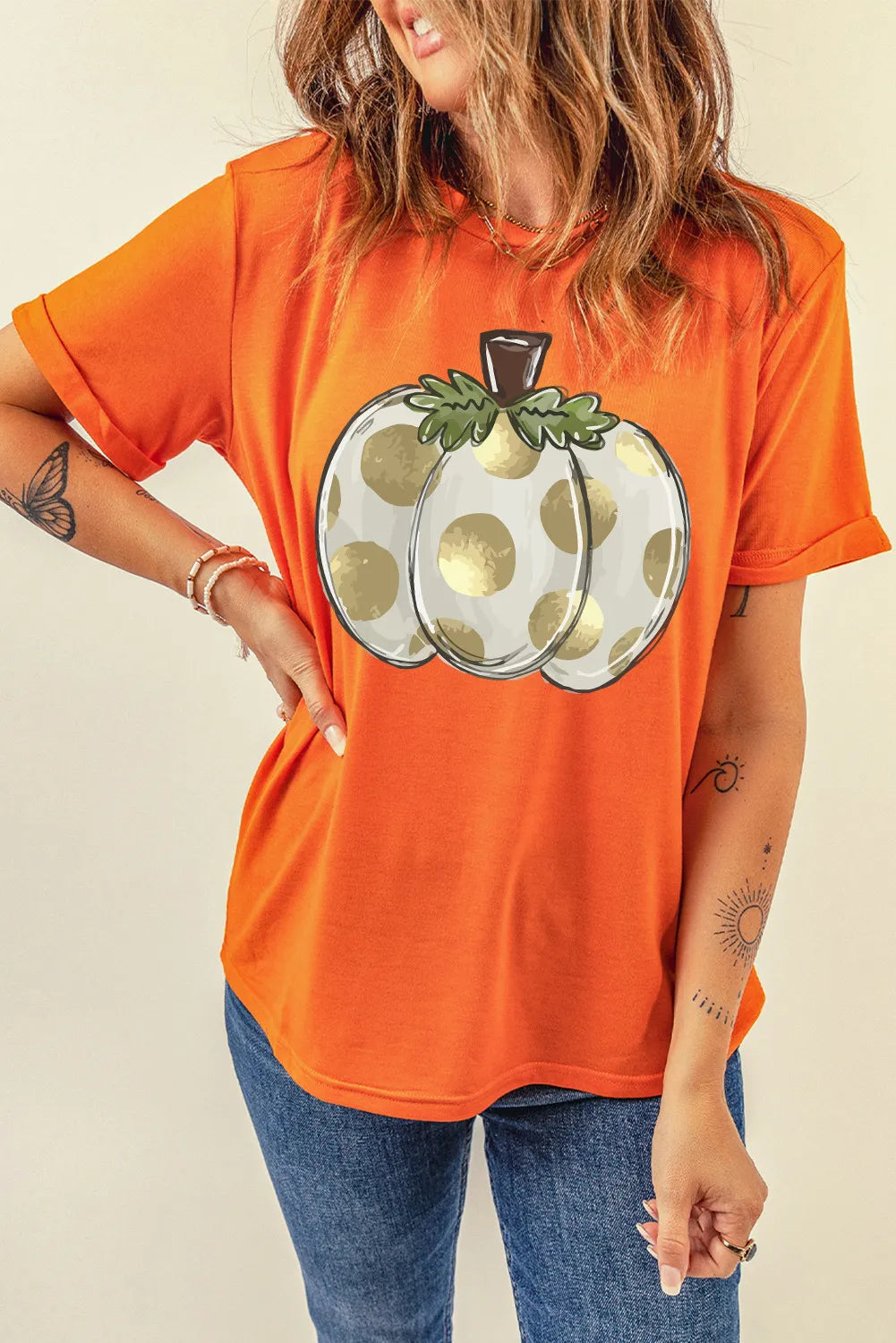 Pumpkin Graphic Round Neck Short Sleeve T-Shirt-Angel Casuals