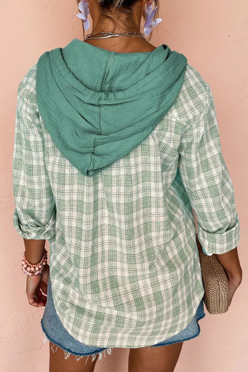 Drawstring Button Up Hooded Jacket-Angel Casuals