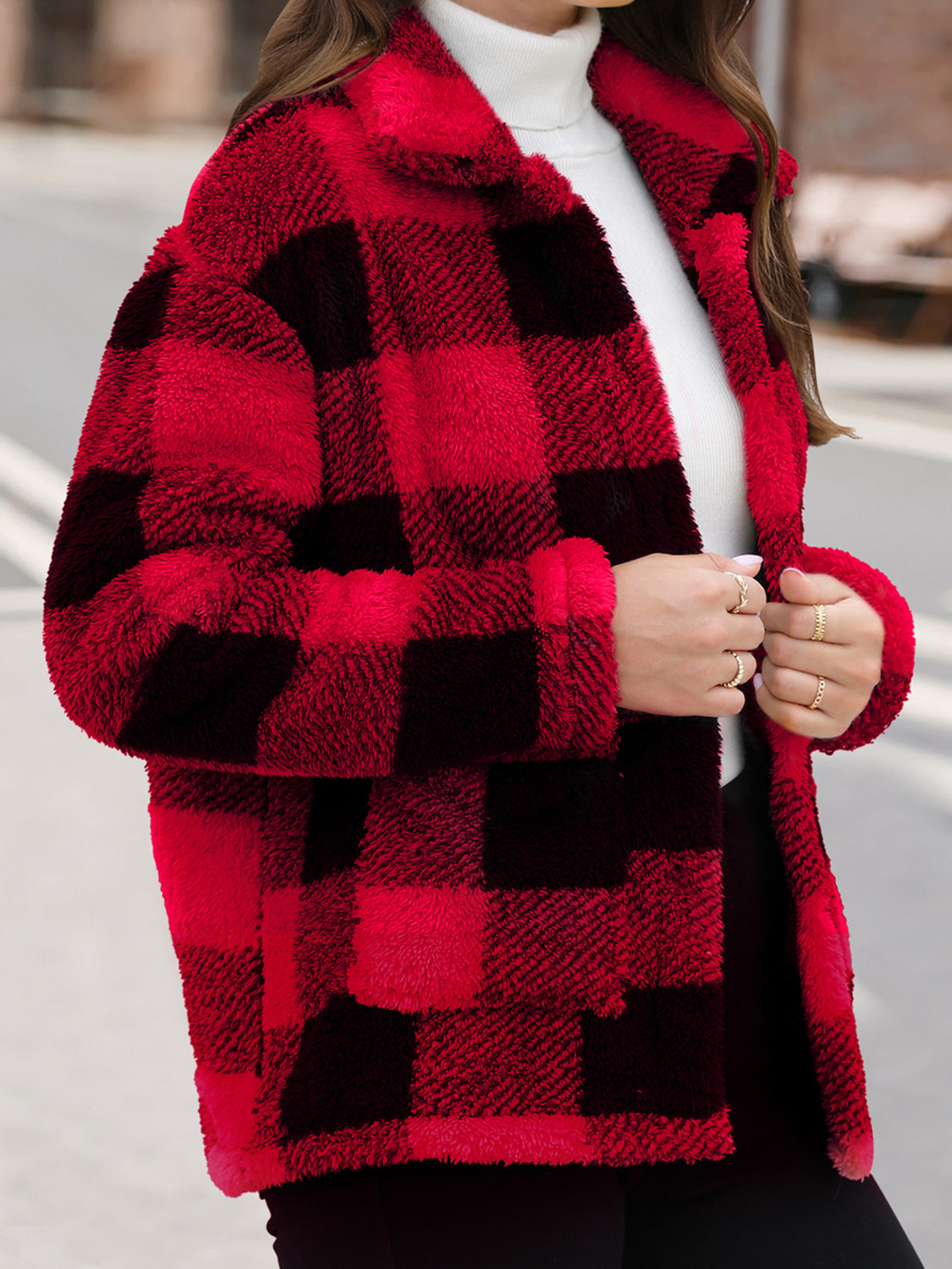 Button Up Drop Shoulder Fuzzy Jacket-Angel Casuals