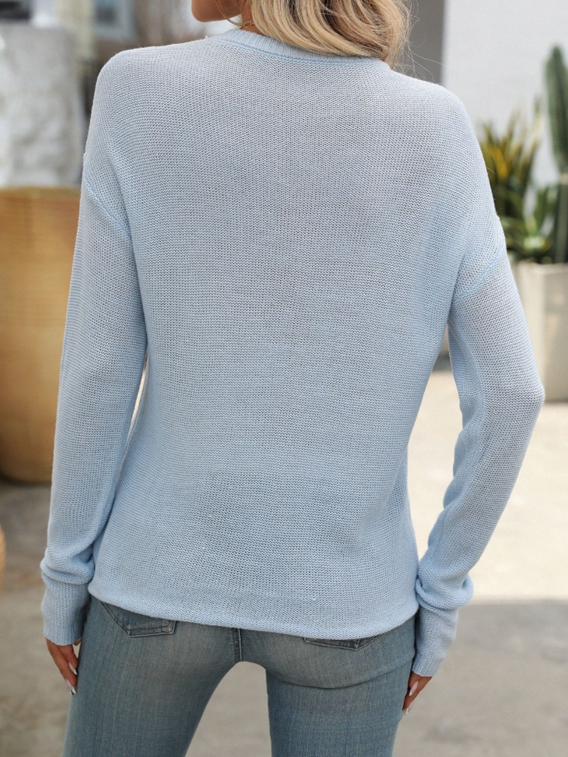 Mandy Round Neck Dropped Shoulder Knit Top-Angel Casuals