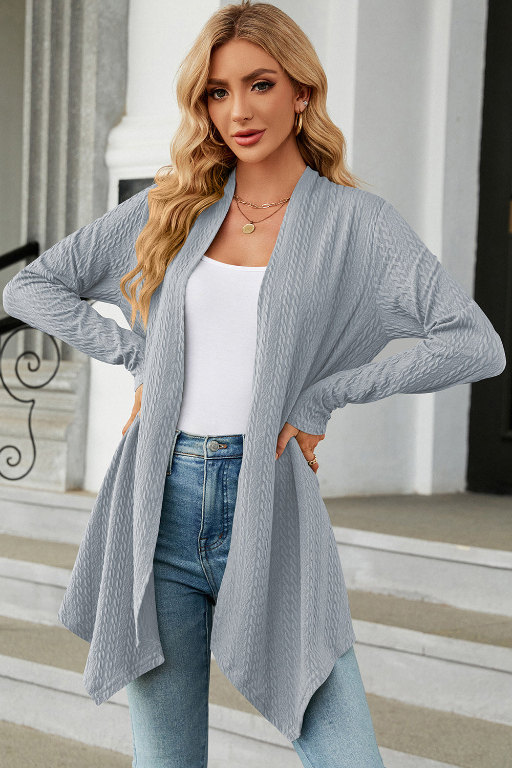 Open Front Long Sleeve Cardigan-Angel Casuals