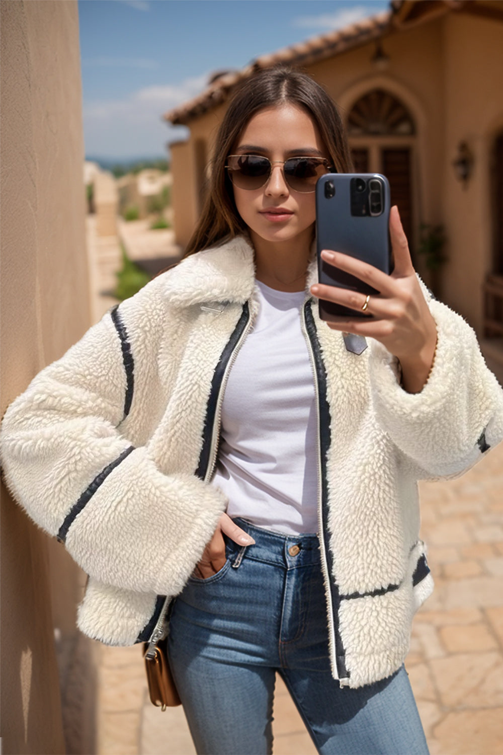 Zip Up Long Sleeve Sherpa Jacket-Angel Casuals