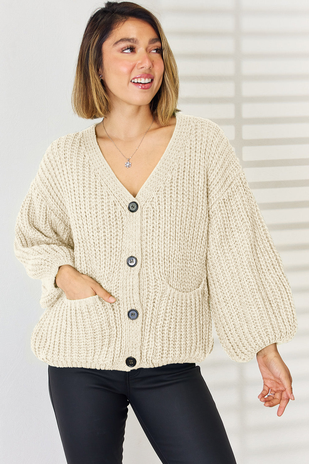 Pocketed Button Up Dropped Shoulder Cardigan-Angel Casuals