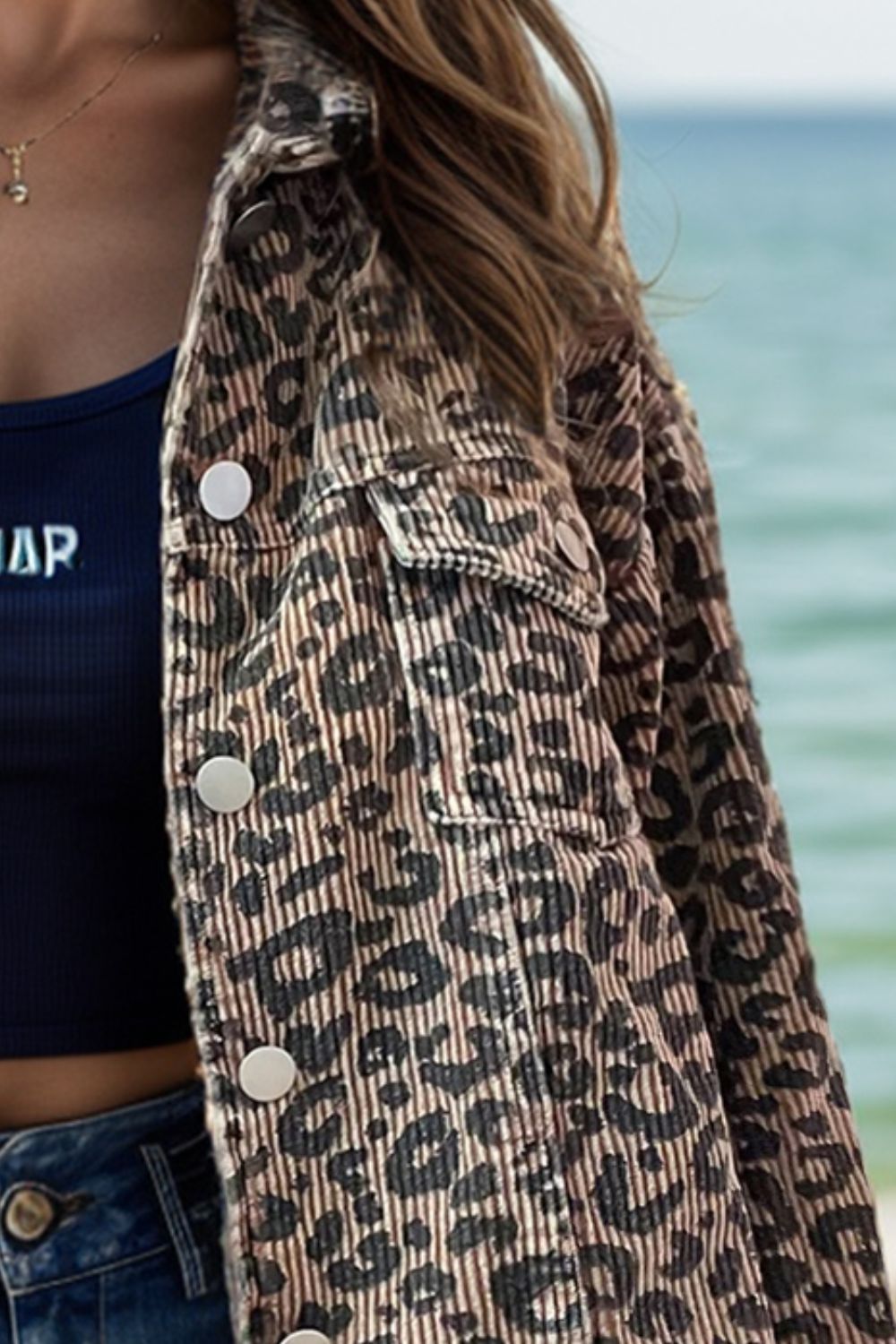 Leopard Button Down Long Sleeve Jacket-Angel Casuals