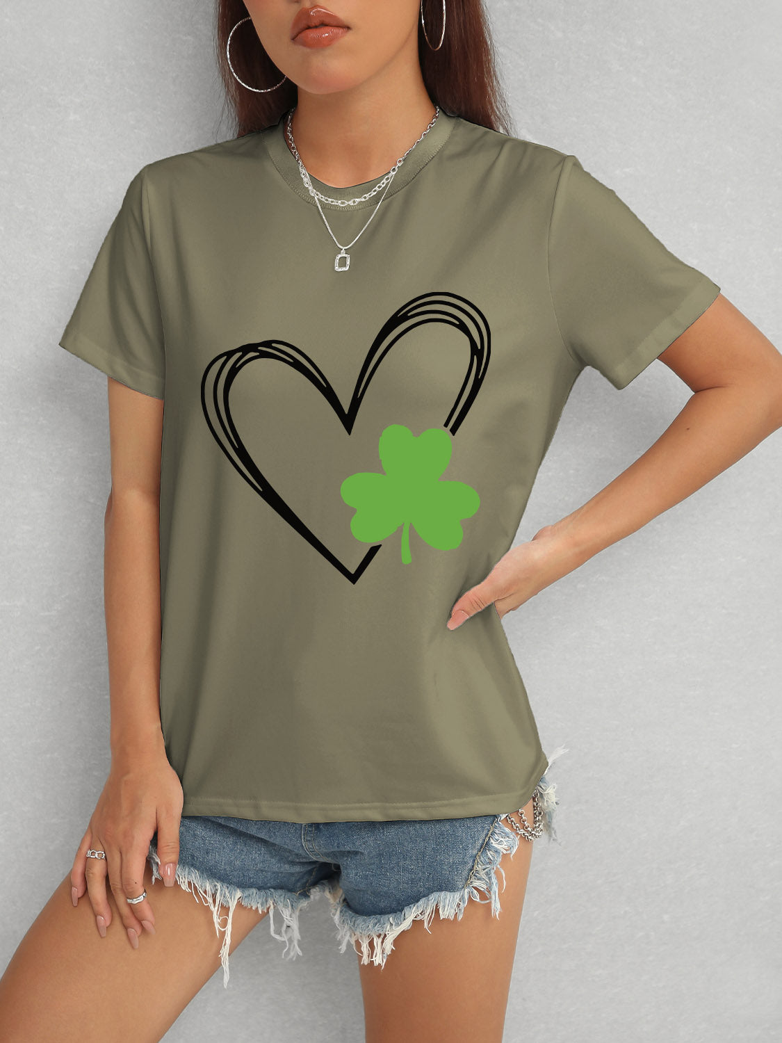 Heart Lucky Clover Short Sleeve T-Shirt-Angel Casuals