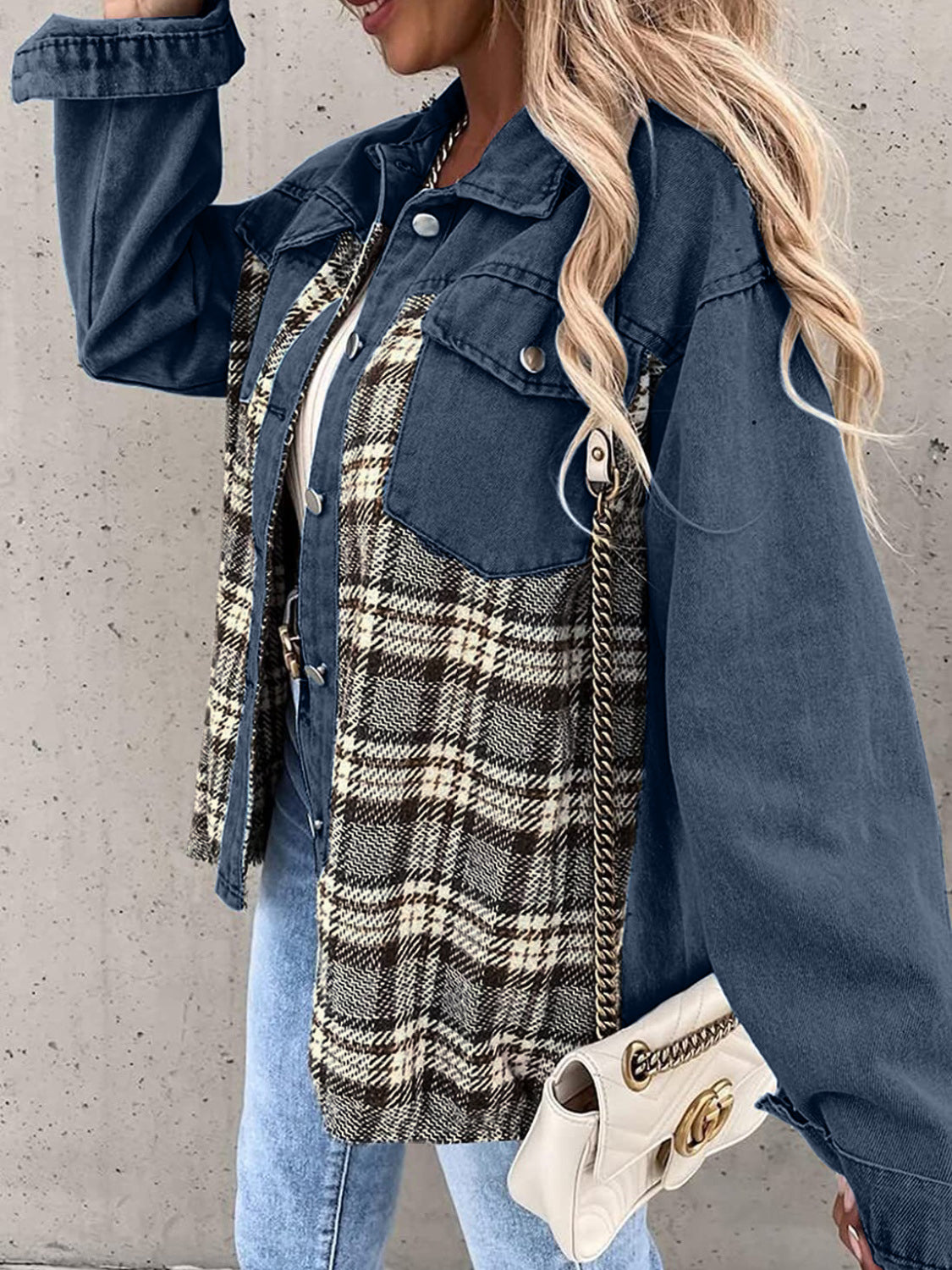 Plaid Button Up Dropped Shoulder Jacket-Angel Casuals
