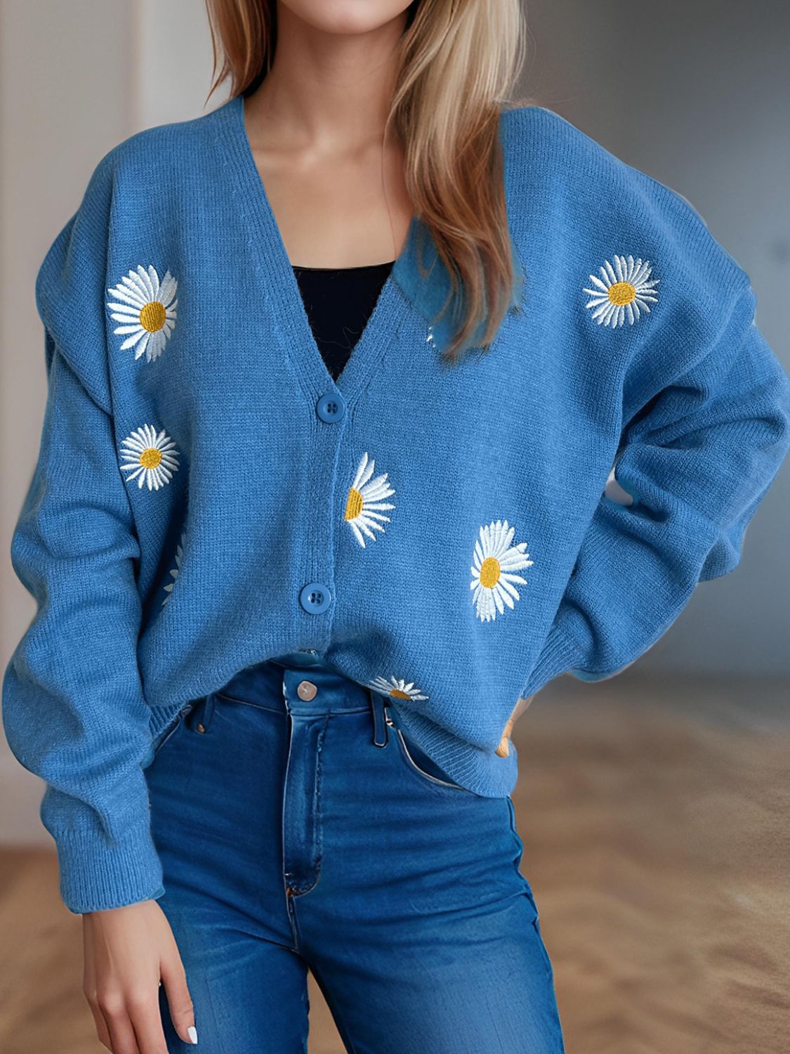 Daisy Button Up V-Neck Cardigan-Angel Casuals