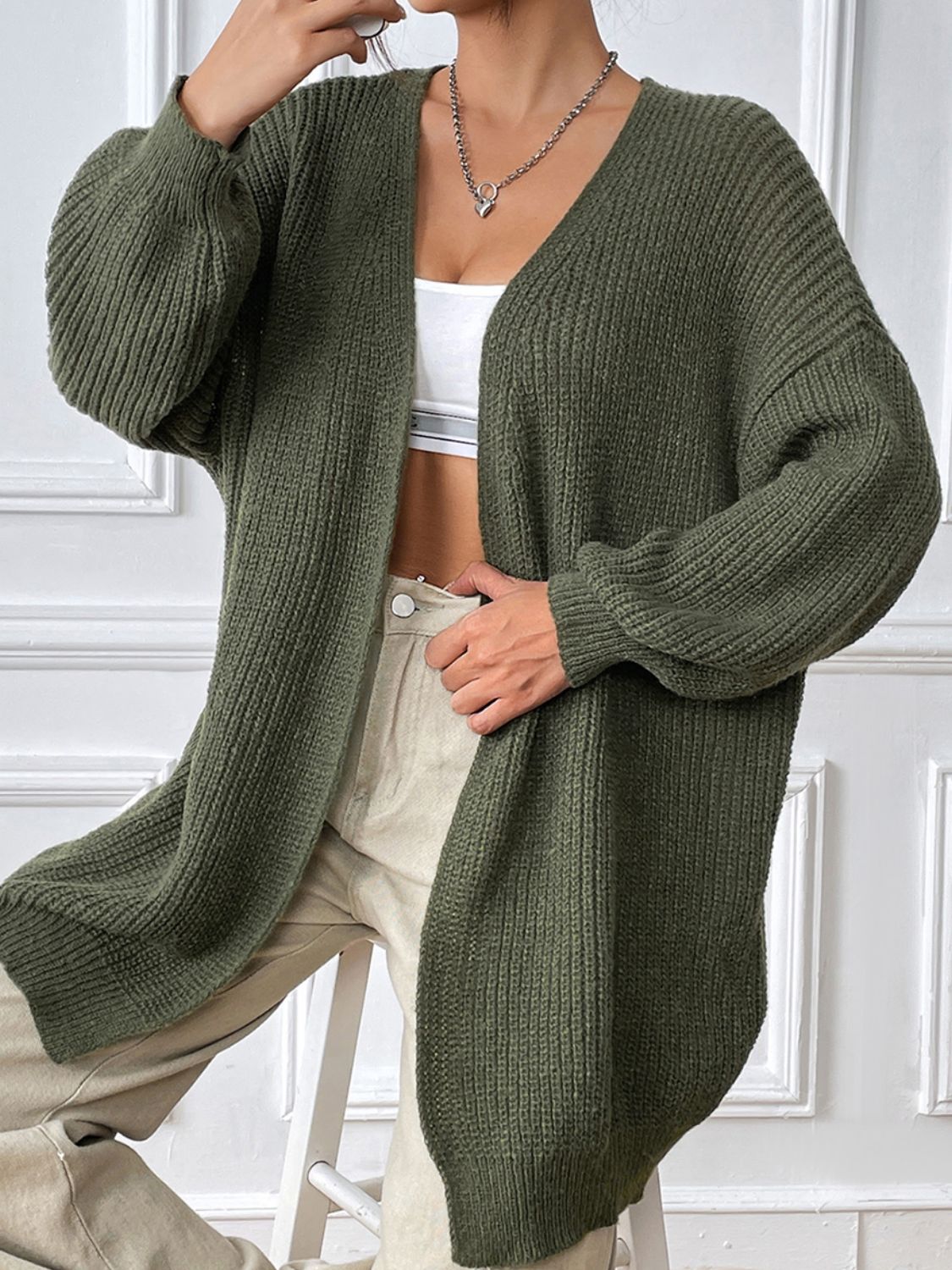 Open Front Long Sleeve Cardigan-Angel Casuals