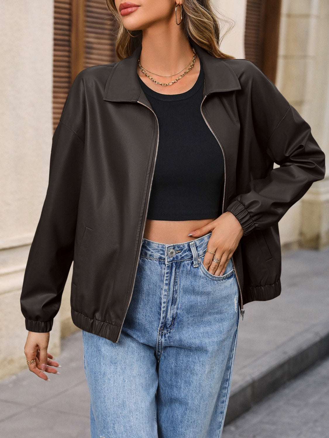 Ivy Lane Zip Up Dropped Shoulder Jacket-Angel Casuals