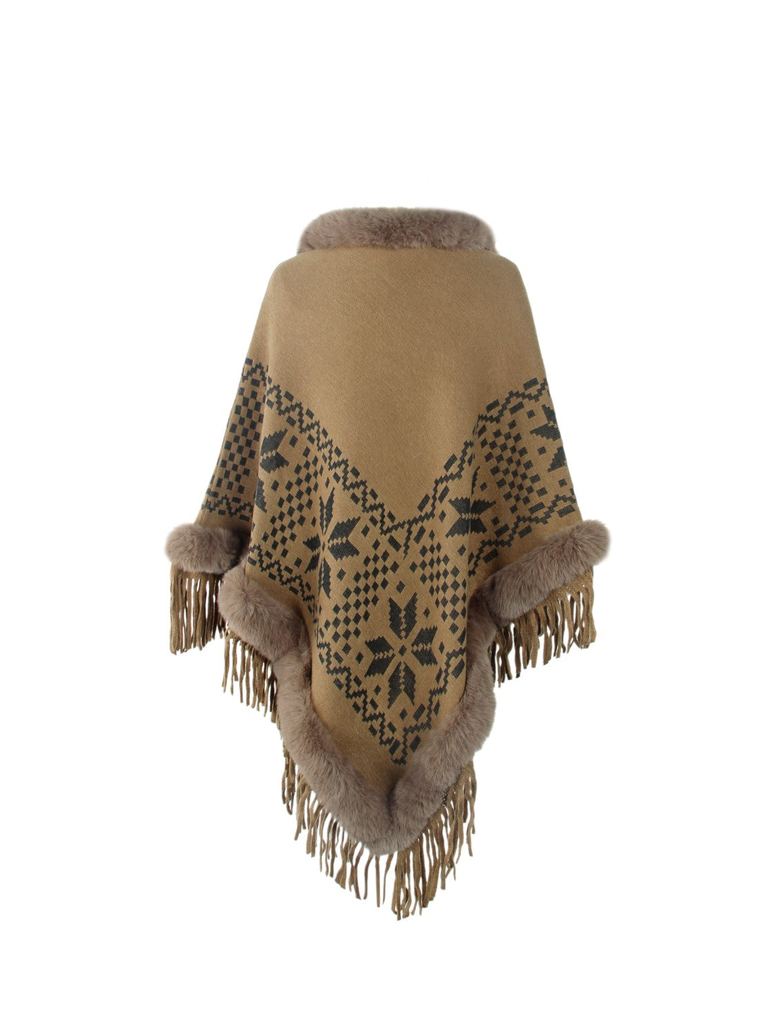 Fringe Geometric Cape Sleeve Poncho-Angel Casuals