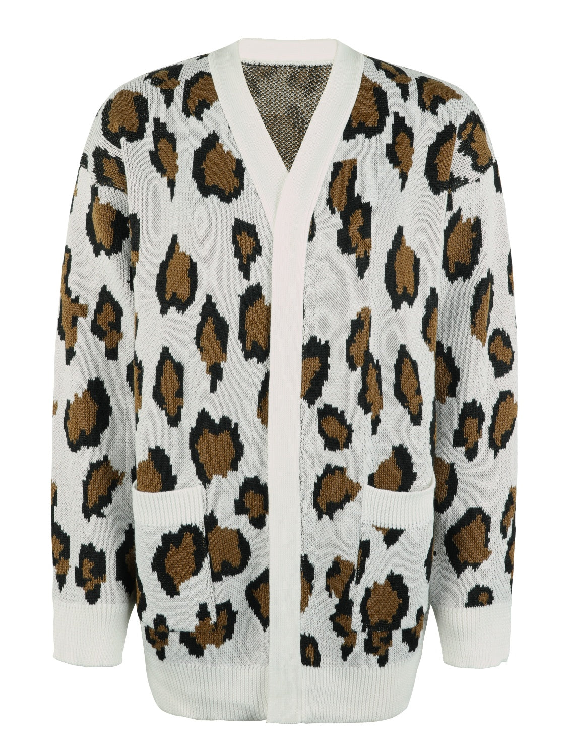 Leopard Open Front Dropped Shoulder Cardigan-Angel Casuals