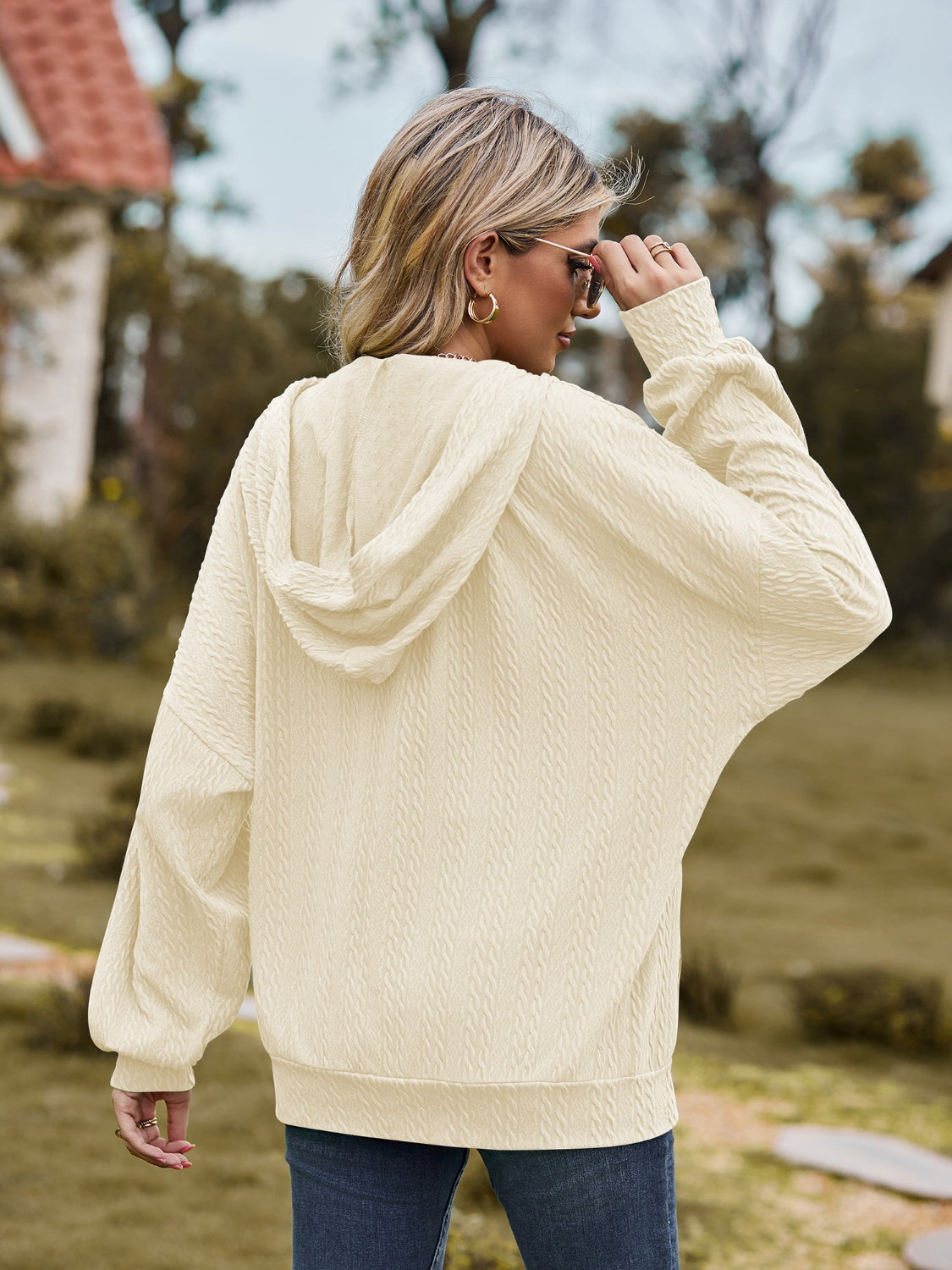 Zip Up Drawstring Long Sleeve Hooded Jacket-Angel Casuals