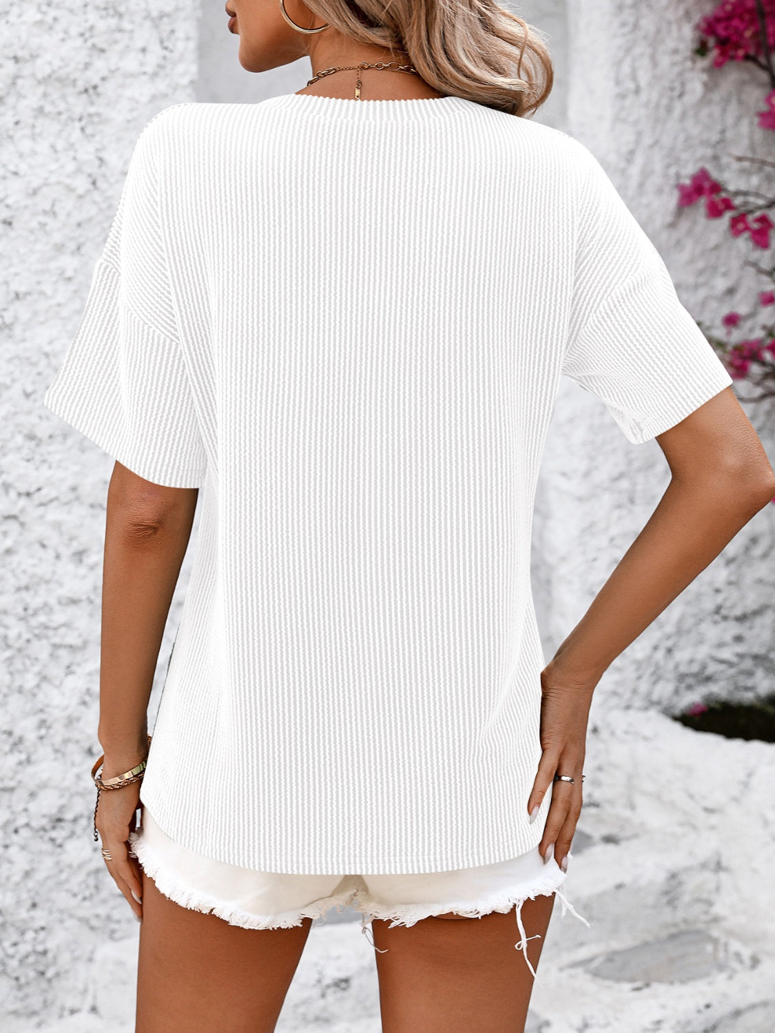 V-Neck Dropped Shoulder T-Shirt-Angel Casuals