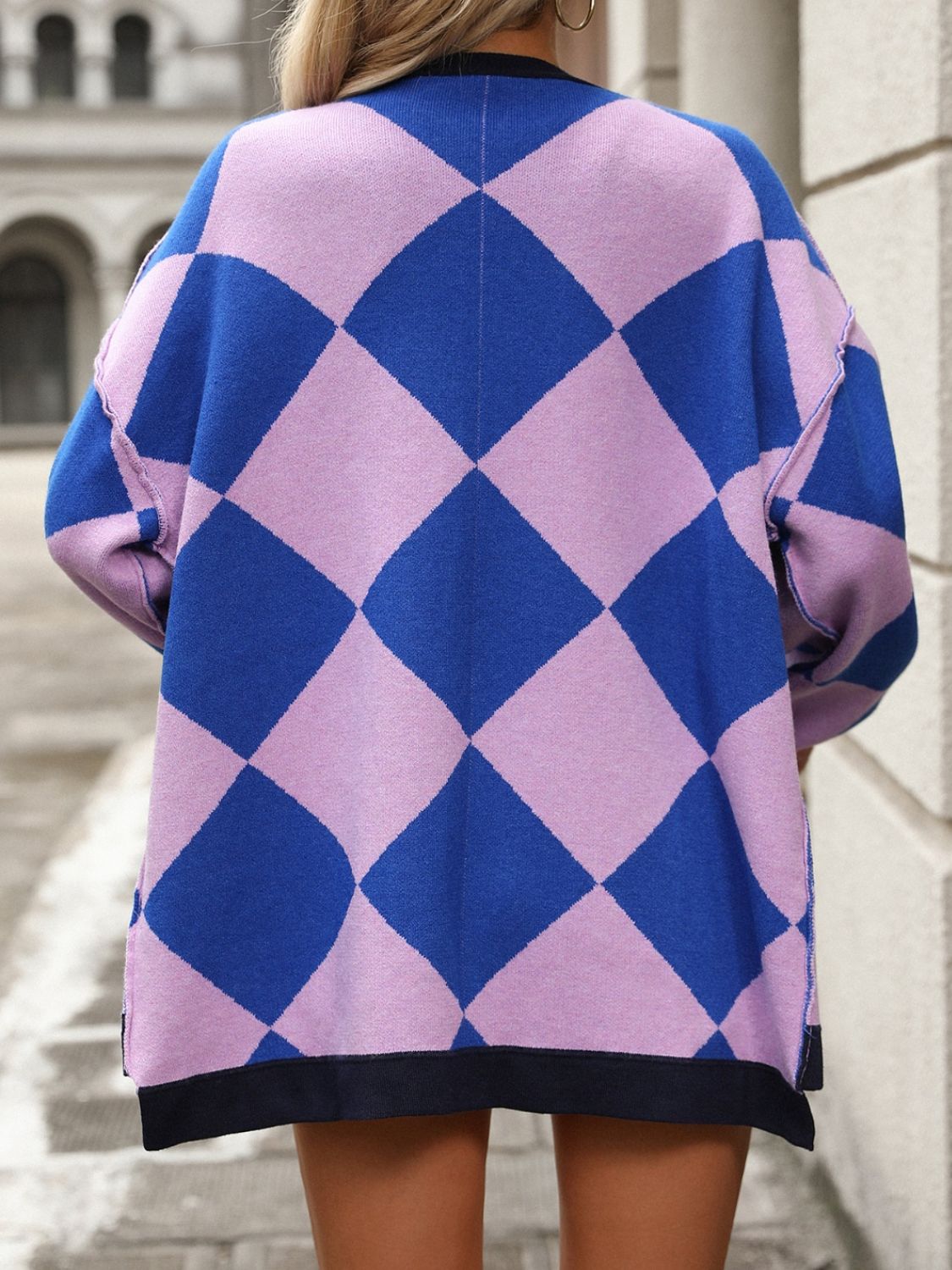 Checkered Dropped Shoulder Long Sleeve Cardigan-Angel Casuals