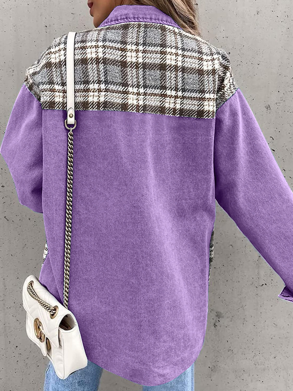 Plaid Button Up Dropped Shoulder Jacket-Angel Casuals