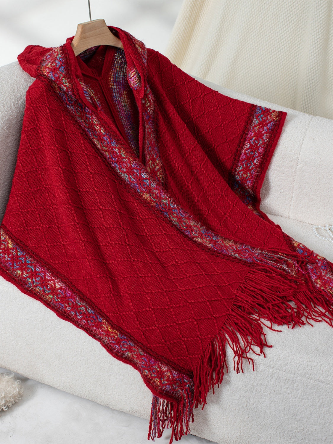Fringe Half Sleeve Hooded Poncho-Angel Casuals