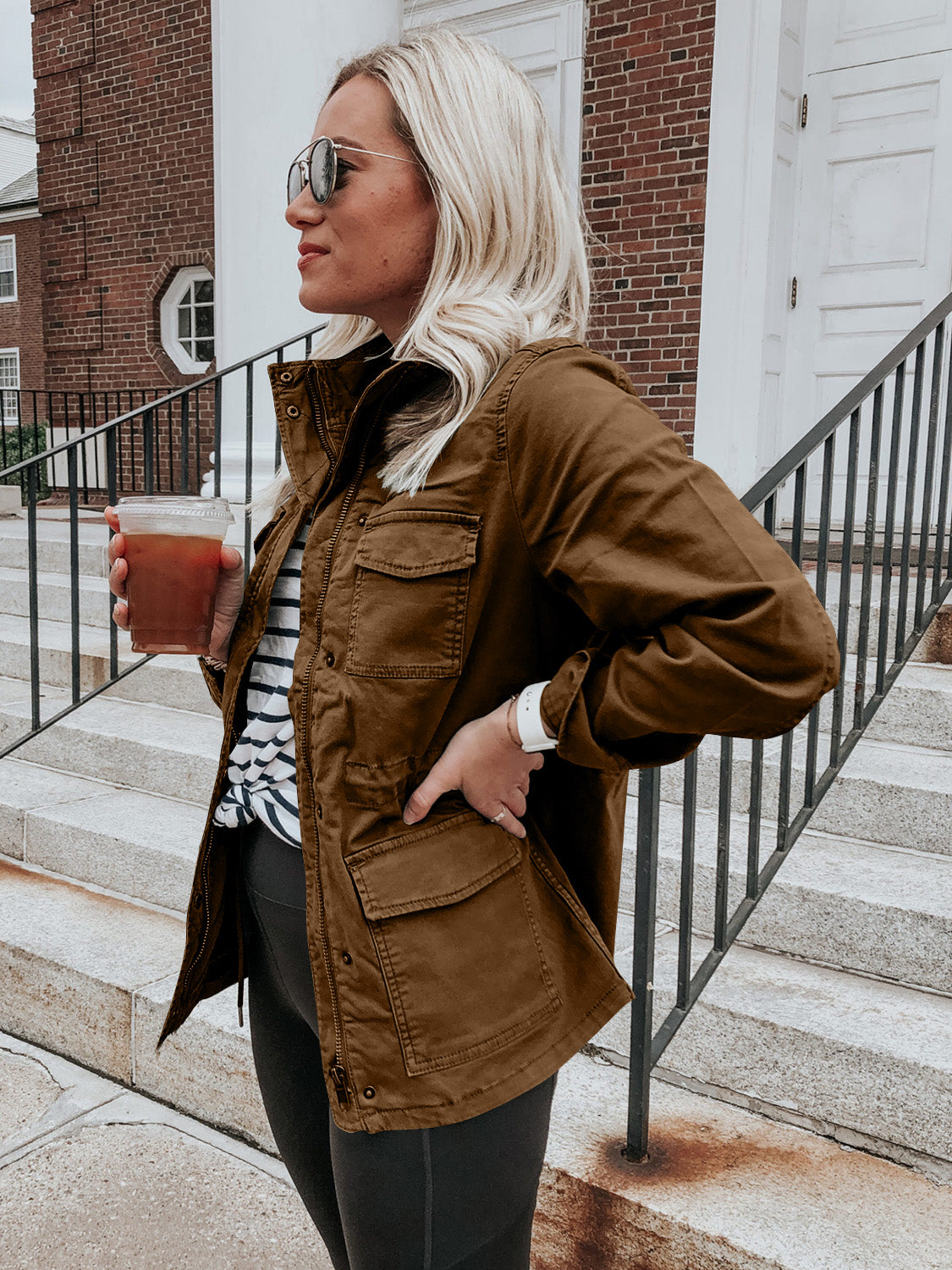 Pocketed Long Sleeve Zip Up Jacket-Angel Casuals