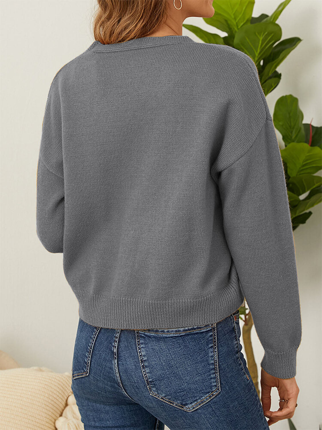 Flower Button Front Dropped Shoulder Cardigan-Angel Casuals