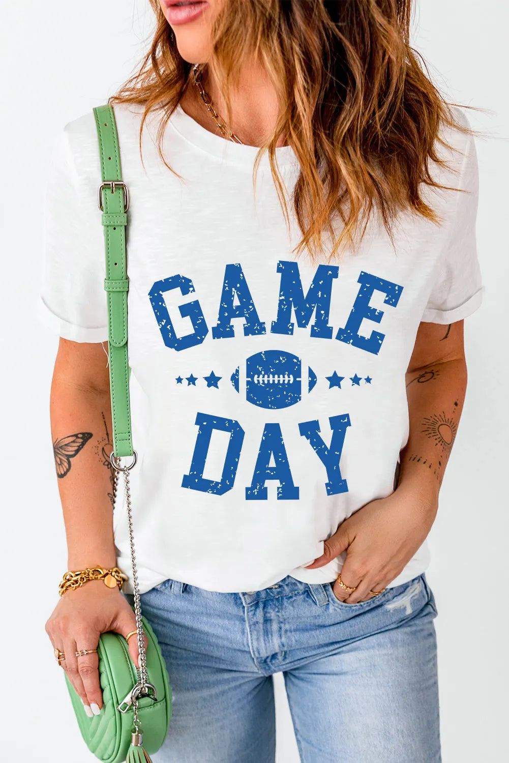 GAME DAY Round Neck Short Sleeve T-Shirt-Angel Casuals