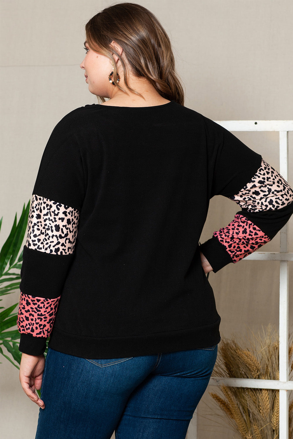 Plus Size Leopard Dropped Shoulder Long Sleeve T-Shirt-Angel Casuals