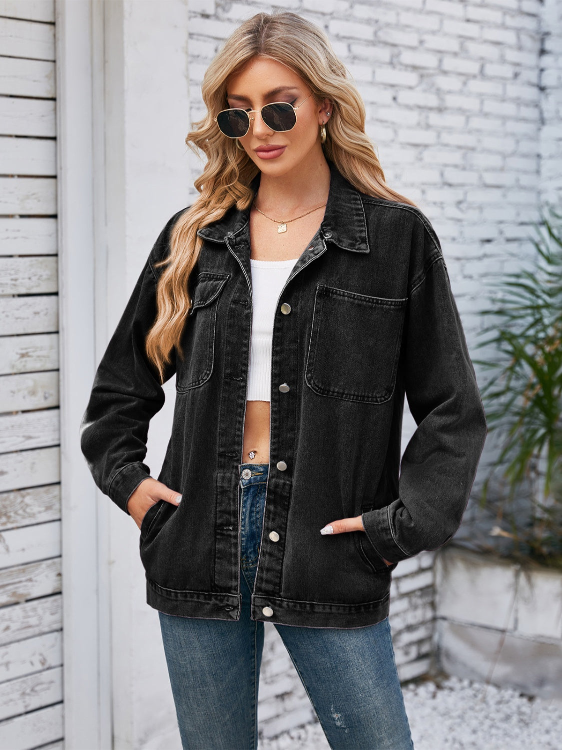 Pocketd Button Up Detachable Hooded Denim Jacket-Angel Casuals