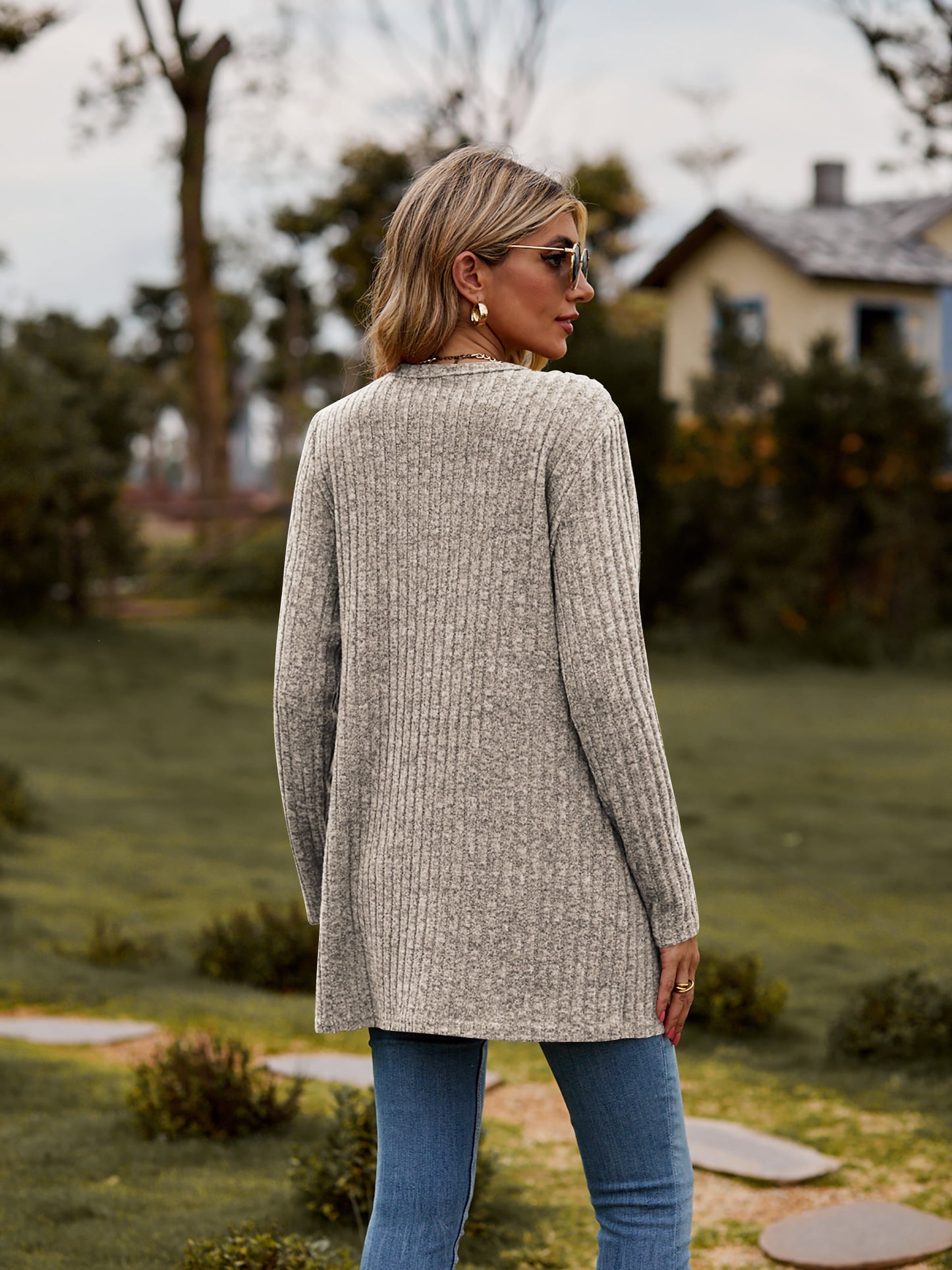 Ribbed Button-Up Cardigan with Pockets-Angel Casuals