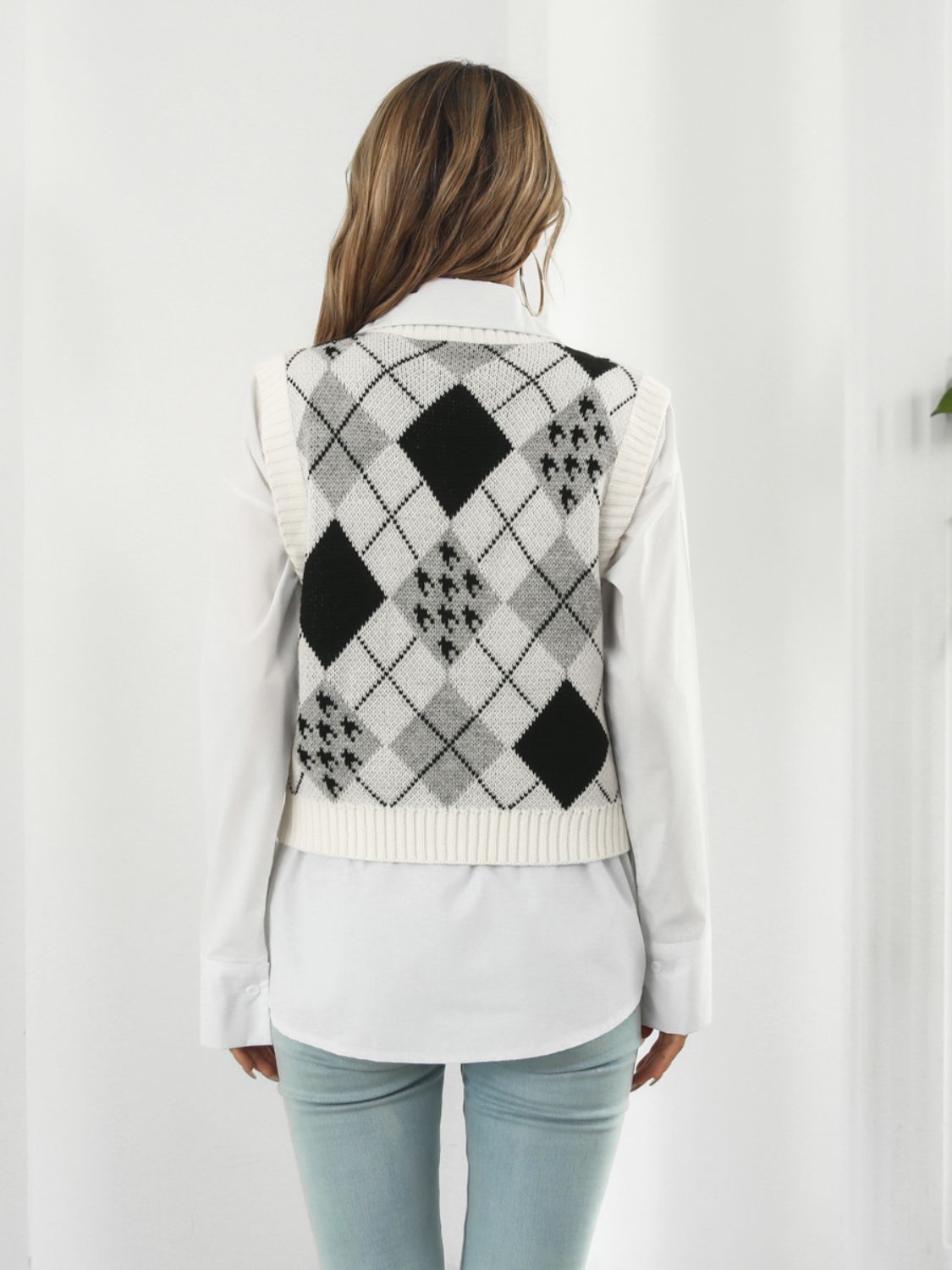 V-Neck Plaid Sweater Vest-Angel Casuals