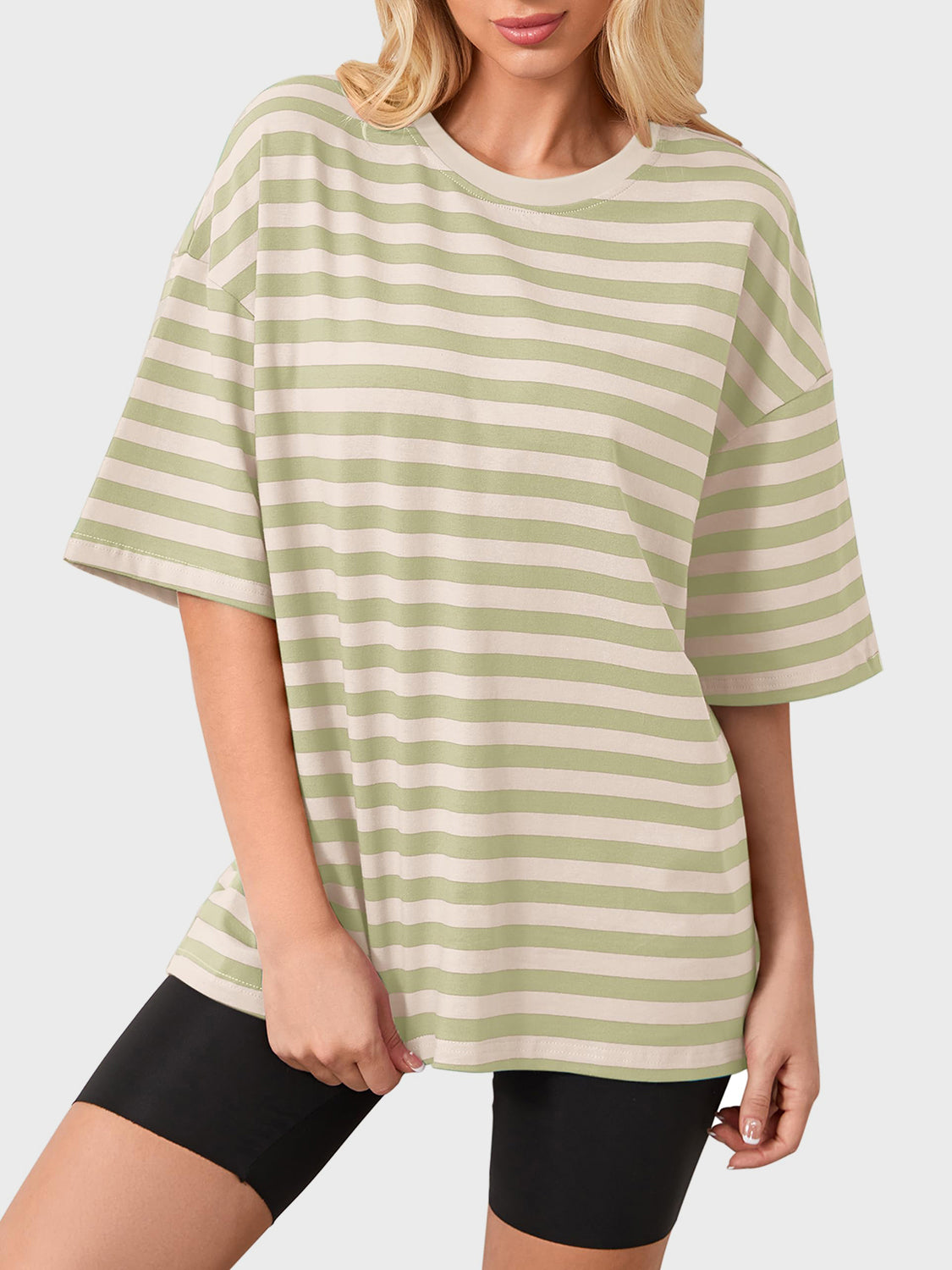 Striped Round Neck Half Sleeve T-Shirt-Angel Casuals