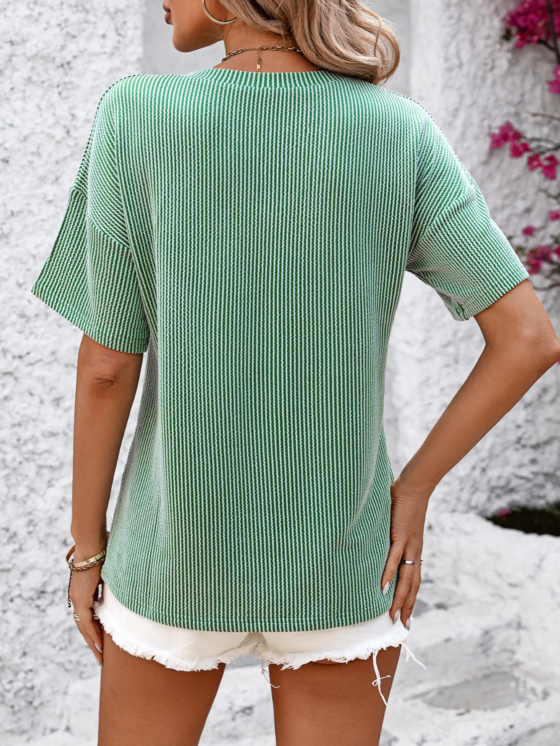 V-Neck Dropped Shoulder T-Shirt-Angel Casuals