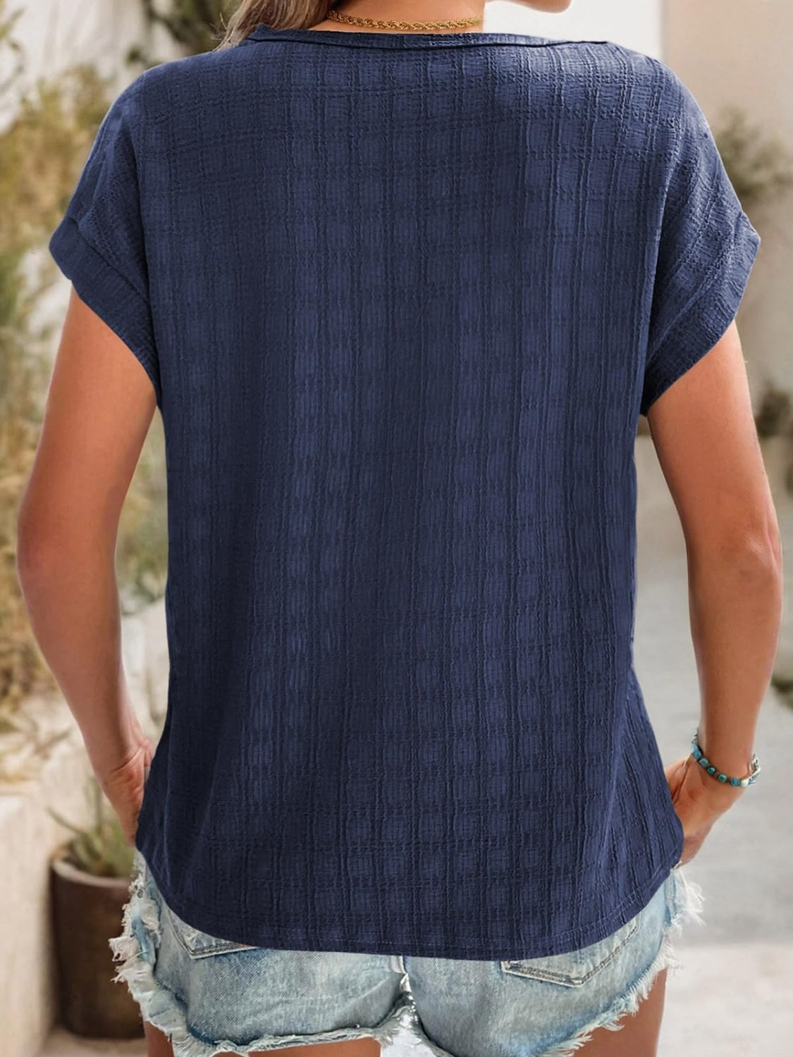 Textured Round Neck Short Sleeve Top-Angel Casuals